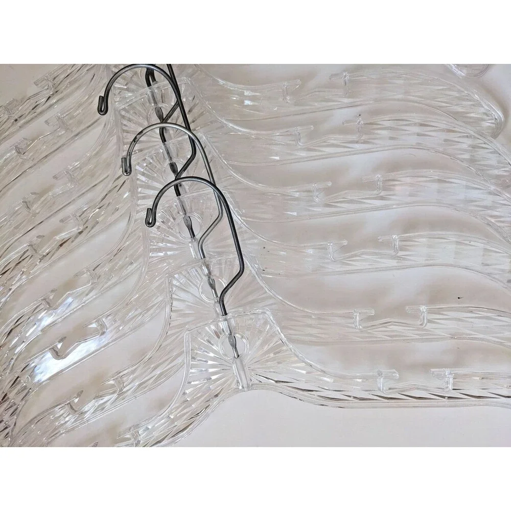 Vintage MCM‎ Clear Plastic Ice Crystal Star Burst Prism Clothes Hangers Set of 8